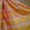 Pink Yellow Dual Tone Katan on Hand Block Discharge Print Pure Silk Saree