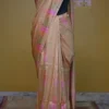 Biscuit Katan on Hand Block Discharge Print Pure Silk Saree