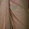 Biscuit Katan on Hand Block Discharge Print Pure Silk Saree