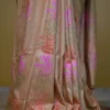 Biscuit Katan on Hand Block Discharge Print Pure Silk Saree
