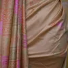 Biscuit Katan on Hand Block Discharge Print Pure Silk Saree