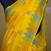Bright Yellow Katan on Hand Block Discharge Print Pure Silk Sare