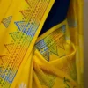 Bright Yellow Katan on Hand Block Discharge Print Pure Silk Sare