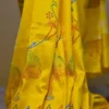 Bright Yellow Katan on Hand Block Discharge Print Pure Silk Sare