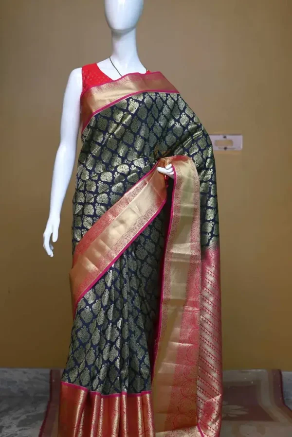 Black color with pink border kanjivaram work on Pure silk saree