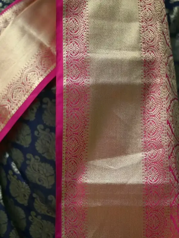Black color with pink border kanjivaram work on Pure silk saree