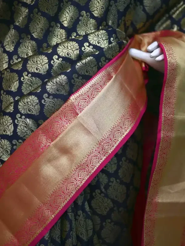 Black color with pink border kanjivaram work on Pure silk saree