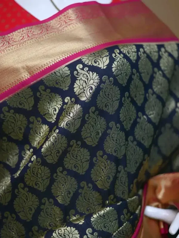 Black color with pink border kanjivaram work on Pure silk saree
