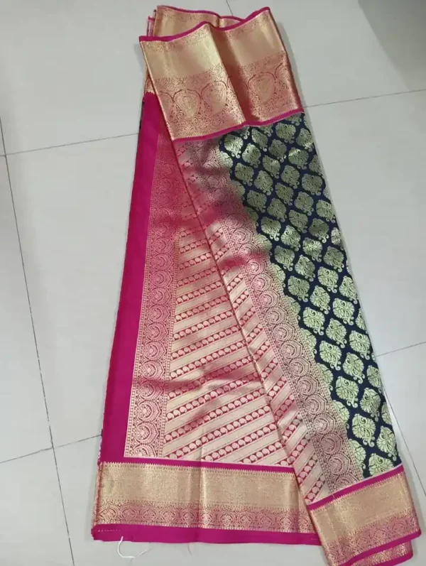 Black color with pink border kanjivaram work on Pure silk saree