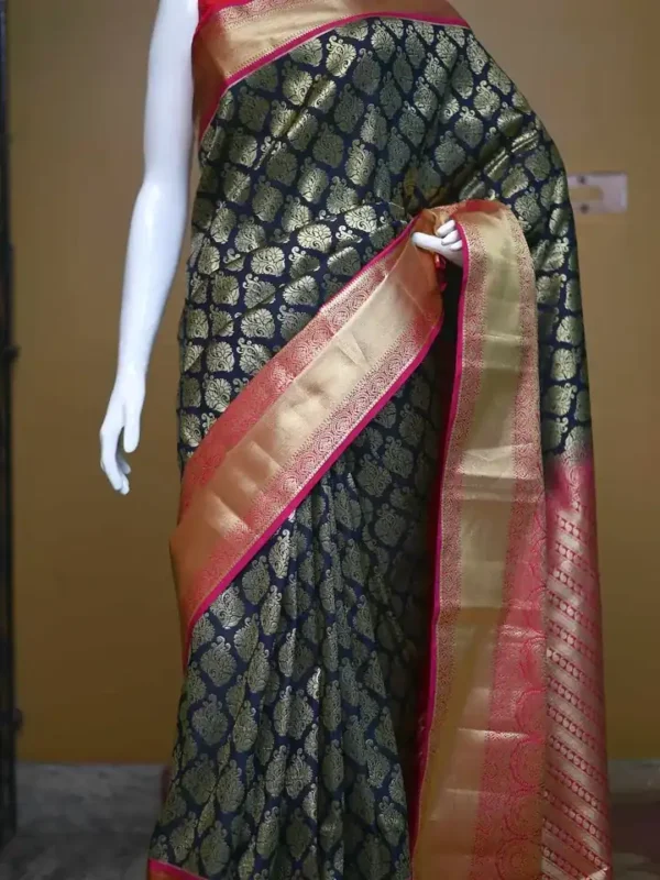 Black color with pink border kanjivaram work on Pure silk saree