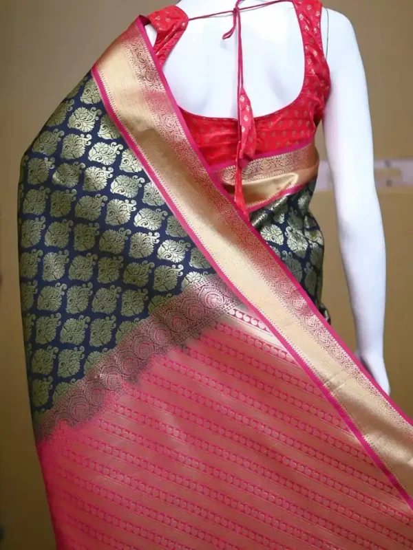 Black color with pink border kanjivaram work on Pure silk saree