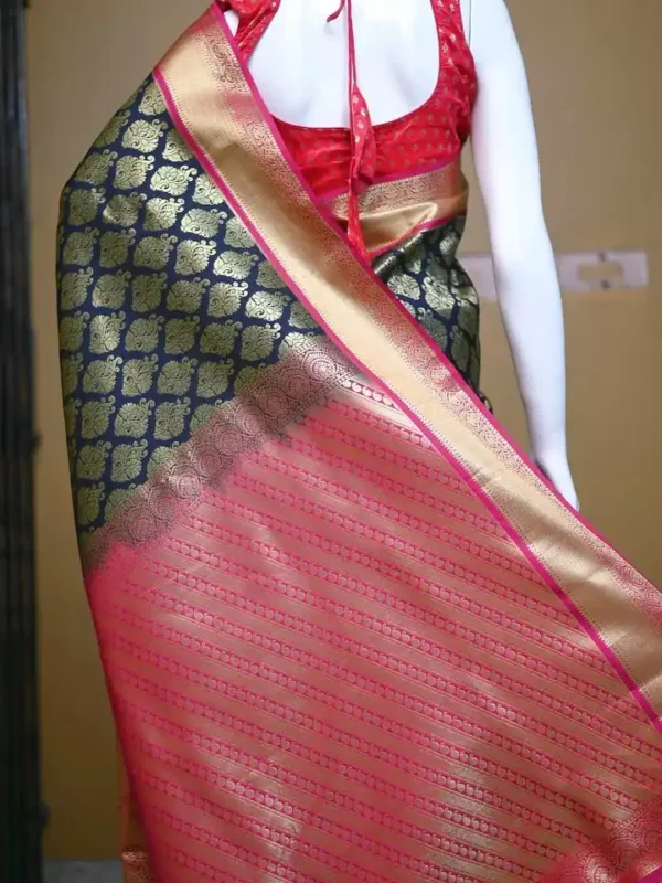 Black color with pink border kanjivaram work on Pure silk saree