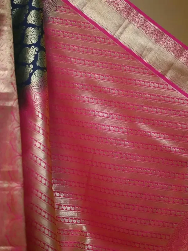 Black color with pink border kanjivaram work on Pure silk saree