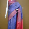 Sky blue color with pink border kanjivaram work on Pure silk saree