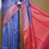 Sky blue color with pink border kanjivaram work on Pure silk saree
