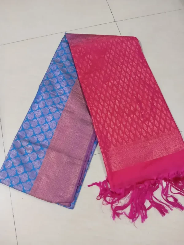 Sky blue color with pink border kanjivaram work on Pure silk saree