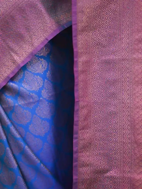 Sky blue color with pink border kanjivaram work on Pure silk saree