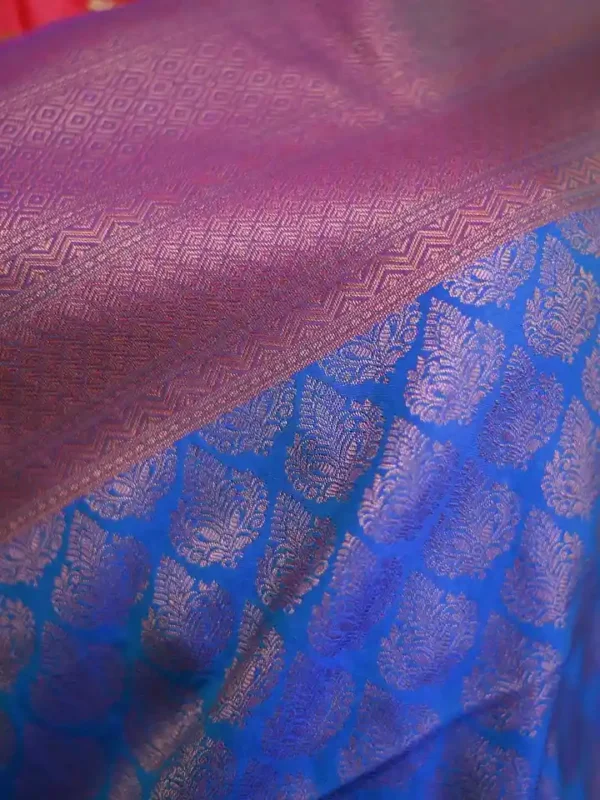 Sky blue color with pink border kanjivaram work on Pure silk saree