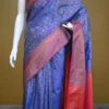 Sky blue color with pink border kanjivaram work on Pure silk saree