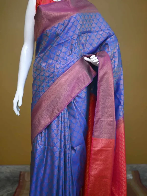 Sky blue color with pink border kanjivaram work on Pure silk saree