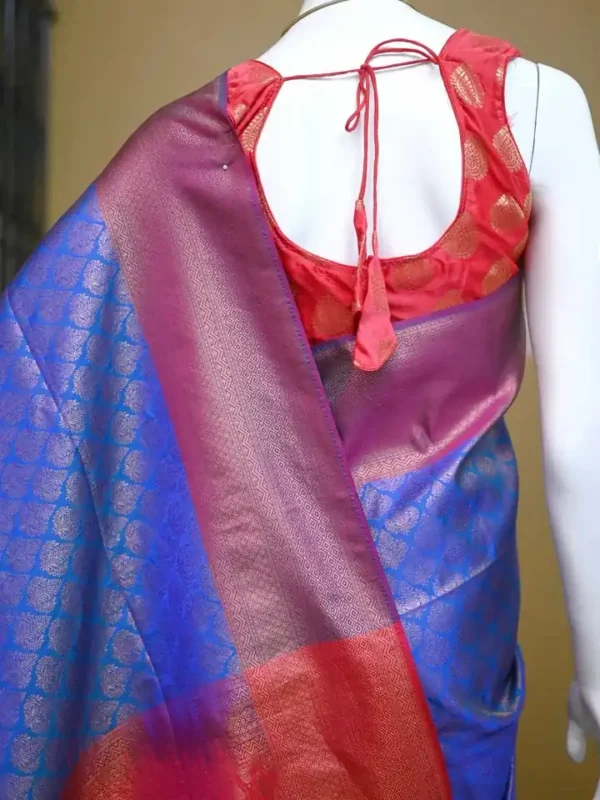 Sky blue color with pink border kanjivaram work on Pure silk saree