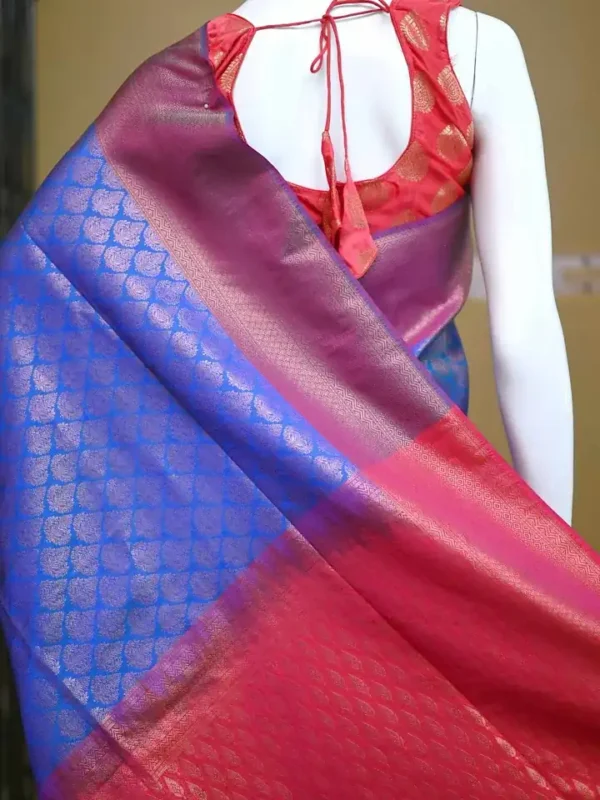 Sky blue color with pink border kanjivaram work on Pure silk saree