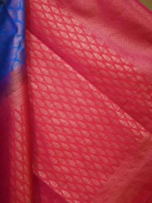 Sky blue color with pink border kanjivaram work on Pure silk saree