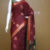 Brown color with green border kanjivaram work on Pure silk saree