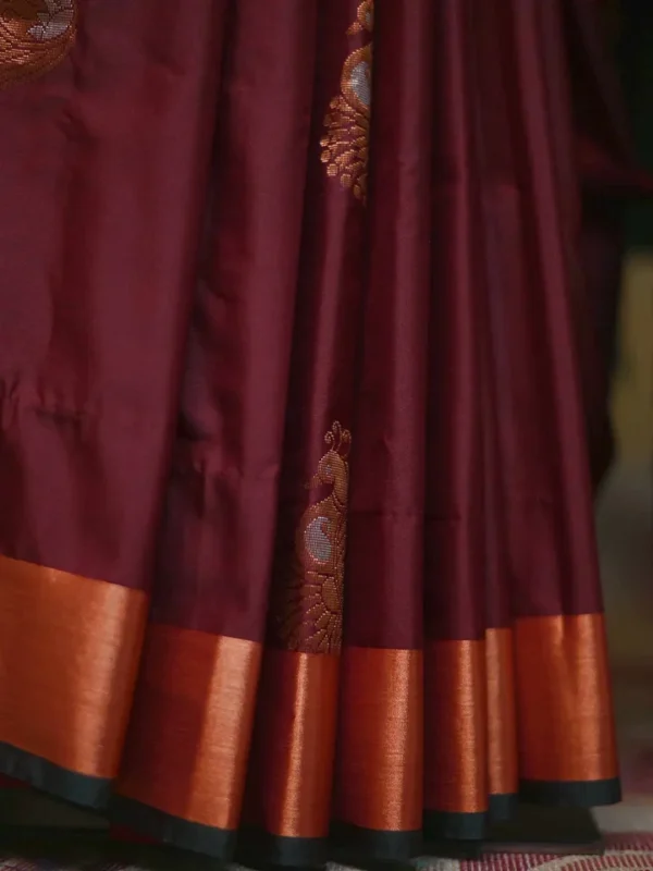 Brown color with green border kanjivaram work on Pure silk saree