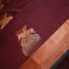 Brown color with green border kanjivaram work on Pure silk saree
