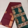 Brown color with green border kanjivaram work on Pure silk saree
