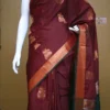 Brown color with green border kanjivaram work on Pure silk saree