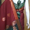 Brown color with green border kanjivaram work on Pure silk saree