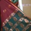 Brown color with green border kanjivaram work on Pure silk saree