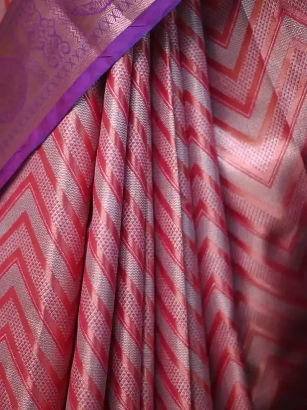 Rust color with blue border kanjivaram work on Pure silk saree