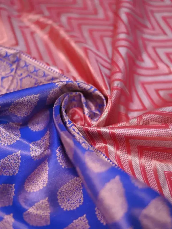 Rust color with blue border kanjivaram work on Pure silk saree