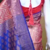 Rust color with blue border kanjivaram work on Pure silk saree