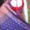 Rust color with blue border kanjivaram work on Pure silk saree