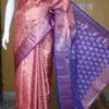 Rust color with blue border kanjivaram work on Pure silk saree