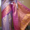Lavender color with maroon border kanjivaram work on Pure silk saree