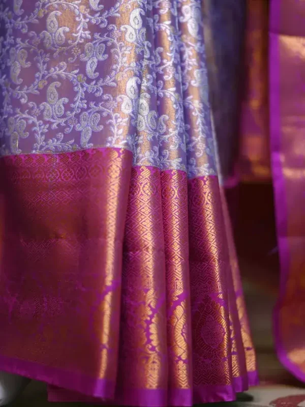 Lavender color with maroon border kanjivaram work on Pure silk saree