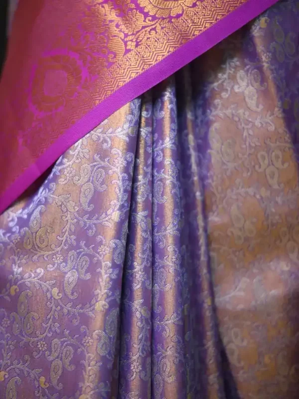 Lavender color with maroon border kanjivaram work on Pure silk saree