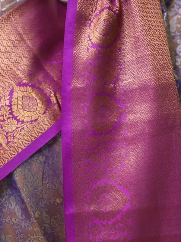 Lavender color with maroon border kanjivaram work on Pure silk saree