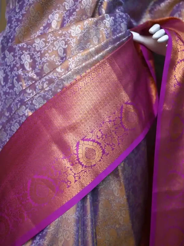 Lavender color with maroon border kanjivaram work on Pure silk saree