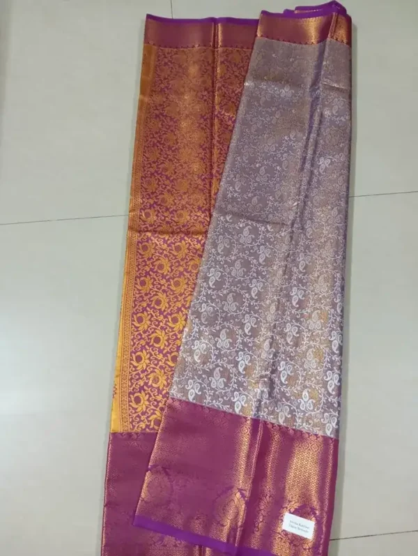 Lavender color with maroon border kanjivaram work on Pure silk saree
