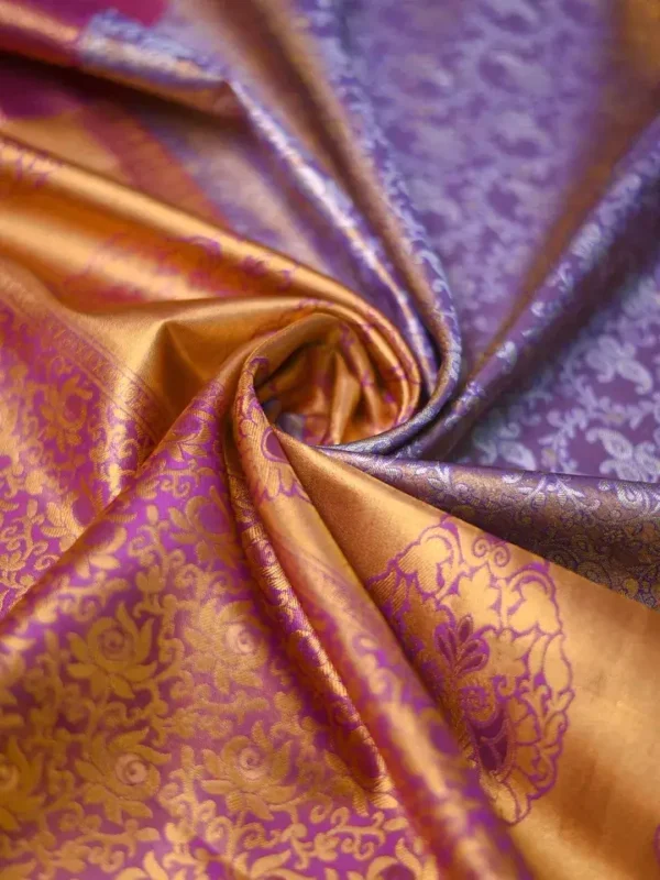 Lavender color with maroon border kanjivaram work on Pure silk saree