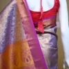 Lavender color with maroon border kanjivaram work on Pure silk saree