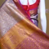 Lavender color with maroon border kanjivaram work on Pure silk saree