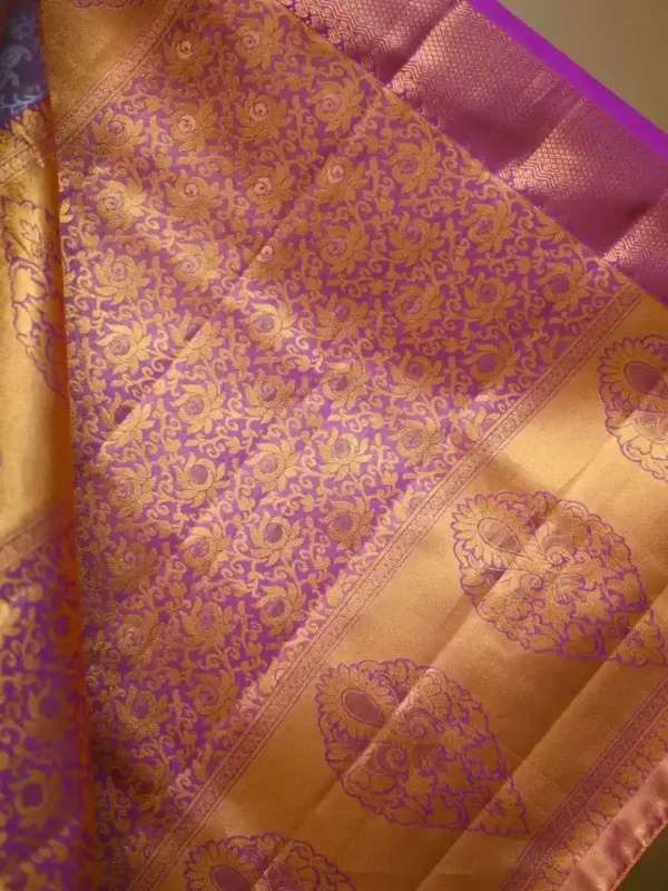 Lavender color with maroon border kanjivaram work on Pure silk saree
