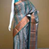 Green color with copper jari border kanjivaram work on Pure silk saree
